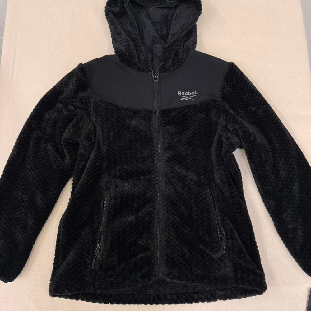Reebok black sherpa fleece zip-up hoodie